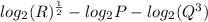log_{2}(R)^{\frac{1}{2}}-log_{2}P-log_{2}(Q^{3})