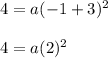 4=a(-1+3)^2\\\\4=a(2)^2