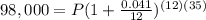 98,000=P(1+\frac{0.041}{12})^{(12)(35)}