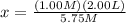 x = \frac{(1.00M)(2.00L)}{5.75M}