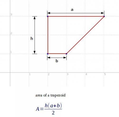 What is the area of trapezoid DEFG with coordinates D (2, 3), E (5, 3), F (3, 1), and G (2, 1)?