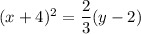 (x+4)^2=\dfrac{2}{3}(y-2)