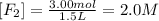 [F_2]=\frac{3.00 mol}{1.5 L}=2.0 M