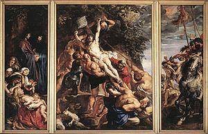 What Baroque convention characterizes Rubens's Elevation of the Cross? A. The figures are rendered w