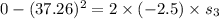 0-(37.26)^2=2\times (-2.5)\times s_3