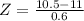 Z = \frac{10.5 - 11}{0.6}