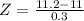 Z = \frac{11.2 - 11}{0.3}