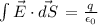 \int\limits{\vec{E}\cdot \vec{dS}} \,=\frac{q}{\epsilon_0}