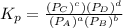 K_{p}  = \frac{(P_{C}) ^{c}) (P_{D} )^{d}  }{(P_{A}) ^{a} (P_{B}) ^{b}  }