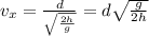 v_x=\frac{d}{\sqrt{\frac{2h}{g}}}=d\sqrt{\frac{g}{2h}}