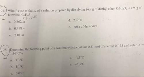 What is the molality of a solution prepared by dissolving 86.9 g of diethyl ether