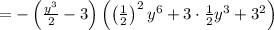 =-\left(\frac{y^3}{2}-3\right)\left(\left(\frac{1}{2}\right)^2y^6+3\cdot \frac{1}{2}y^3+3^2\right)