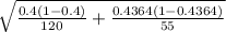 \sqrt{\frac{0.4(1-0.4)}{120} +\frac{0.4364(1-0.4364)}{55} }