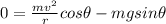 0 = \frac{mv^2}{r} cos \theta - mg sin \theta