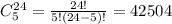 C_5^{24}=\frac{24!}{5!(24-5)!}=42504\\