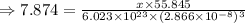 \Rightarrow 7.874 =\frac{x\times 55.845}{6.023\times 10^{23}\times (2.866\times 10^{-8})^3}