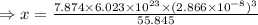 \Rightarrow x= \frac{7.874\times 6.023\times 10^{23}\times (2.866\times 10^{-8})^3}{55.845}
