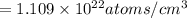 =1.109\times 10^{22} atoms/cm^3