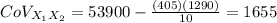 CoV_{X_1X_2}= 53900 -\frac{(405)(1290)}{10}= 1655