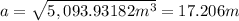 a=\sqrt{5,093.93182 m^3}=17.206 m