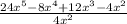 \frac{24x^{5} - 8x^{4} + 12x^{3} - 4x^{2} }{4x^{2} }