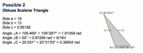 Two different triangles have side lengths of 13 and 16 units and a non included angle of 50 explain