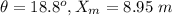 \theta=18.8^o, X_m=8.95\ m