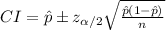 CI=\hat p\pm z_{\alpha /2}\sqrt{\frac{\hat p(1-\hat p)}{n} }