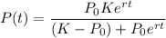 P(t)=\dfrac{P_0Ke^{rt}}{(K-P_0)+P_0e^{rt}}