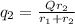 q_{2} = \frac{Qr_{2}}{r_{1} + r_{2}}