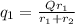 q_{1} = \frac{Qr_{1}}{r_{1} + r_{2}}