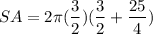 $S A=2 \pi (\frac{3}{2}) (\frac{3}{2}+\frac{25}{4})$