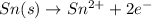 Sn(s)\rightarrow Sn^{2+}+2e^-