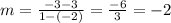 m=\frac{-3-3}{1-(-2)}=\frac{-6}{3}=-2