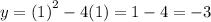 y =  ( { 1)}^{2}  -  4( 1) = 1 - 4 =  - 3