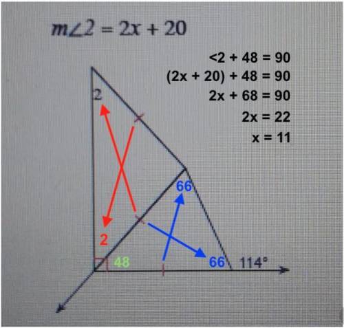 Find the value of x.m<2 = 2x + 20