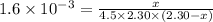 1.6\times 10^{-3}= \frac{x}{4.5 \times 2.30 \times (2.30-x)}