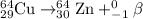 _{29}^{64}\textrm{Cu}\rightarrow _{30}^{64}\textrm{Zn}+_{-1}^0\beta