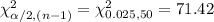 \chi^{2}_{\alpha/2, (n-1)}=\chi^{2}_{0.025,50}=71.42