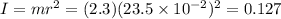 I = mr^2 = (2.3)(23.5\times 10^{-2})^2 = 0.127