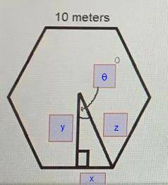 Use the rectangle hexagon with side length 10 meters to fill in the missing information