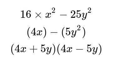 Factored the expression 16x^2- 25y^2 is equivalent to