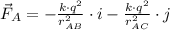 \vec F_{A} = -\frac{k\cdot q^{2}}{r_{AB}^{2}}\cdot i - \frac{k\cdot q^{2}}{r_{AC}^{2}}\cdot j