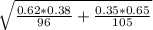\sqrt{\frac{0.62*0.38}{96} +\frac{0.35*0.65}{105} }