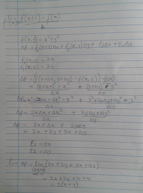 Show that the function is differentiable by finding values of ε1 and ε2 as designated in the definit