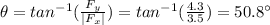 \theta=tan^{-1}(\frac{F_y}{|F_x|})=tan^{-1}(\frac{4.3}{3.5})=50.8^{\circ}