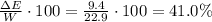 \frac{\Delta E}{W}\cdot 100 = \frac{9.4}{22.9}\cdot 100 =41.0\%