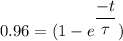 0.96=(1-e^{\dfrac{-t}{\tau}})