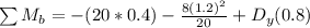 \sum M_b = -(20*0.4)-\frac{8(1.2)^2}{20} + D_y (0.8)