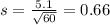 s = \frac{5.1}{\sqrt{60}} = 0.66